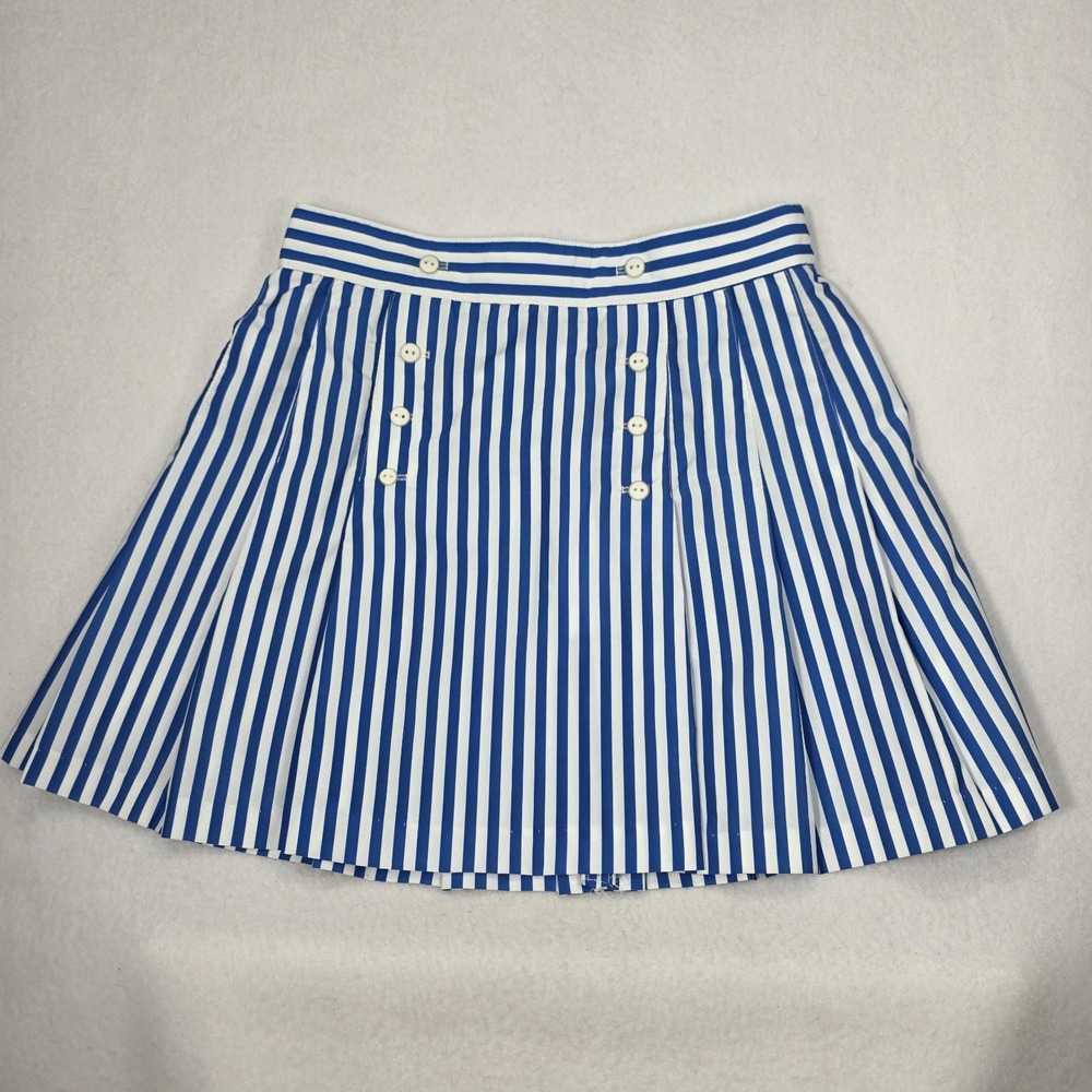 Vintage Women's Hard Tail Blue & White Striped Pleated Tennis Skirt Size Small